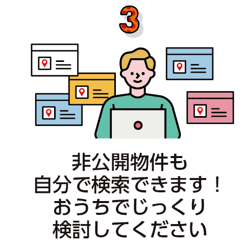 非公開物件も自分で検索できます!お家でじっくり検討して下さい